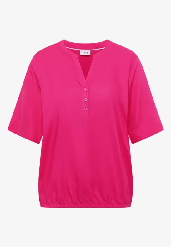 Thumbnail - Cecil Damen Kurzarm Bluse mit Split Neck in Pink, Gr: XS