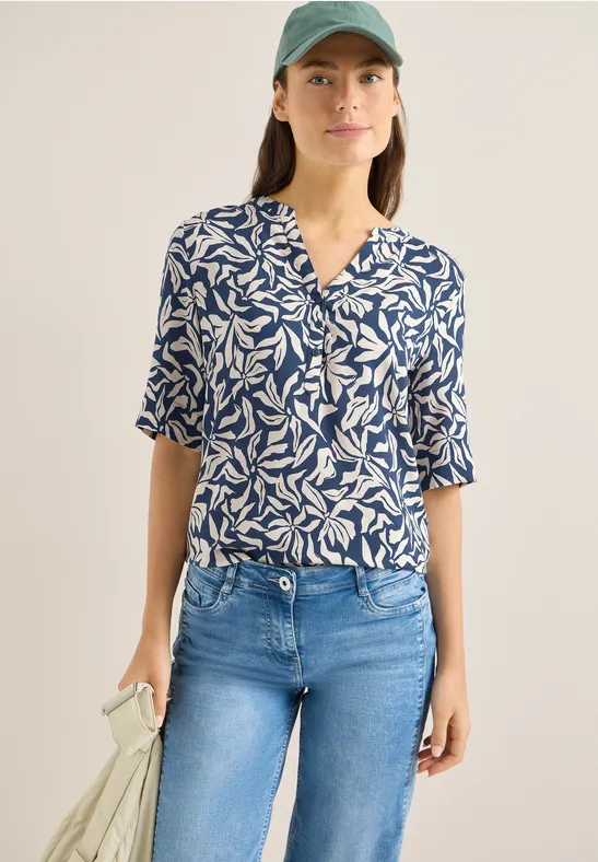 Bluse mit Split Neck und Elastiksaum günstig online kaufen