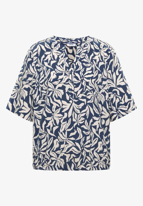 Thumbnail - Cecil Damen Bluse mit Split Neck und Elastiksaum in Blau, Gr: XXL