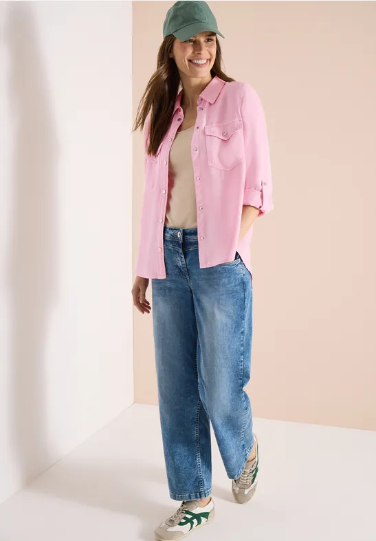 Thumbnail - Cecil Damen Bluse mit Hemdkragen und Turn-Up in Rosa, Gr: S