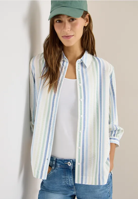 Thumbnail - Cecil Damen Seersucker Hemdbluse in Grün, Gr: M