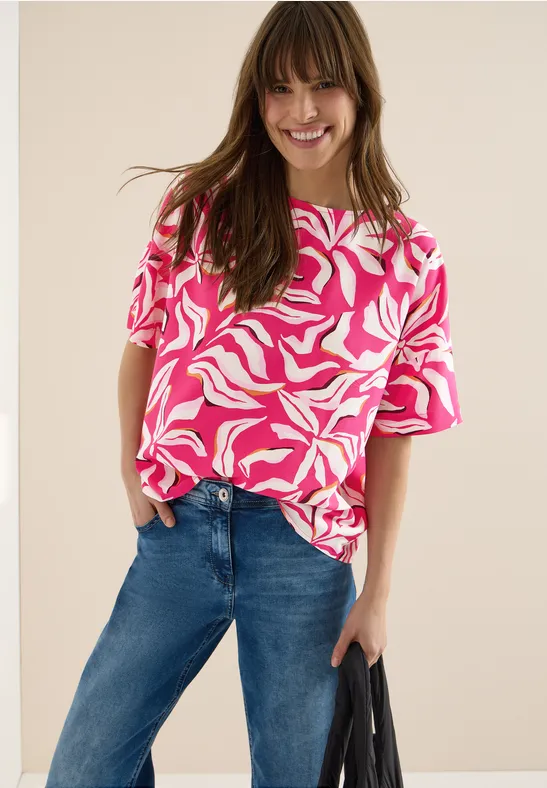 Kurzarm Bluse mit Print und Knöpfen günstig online kaufen