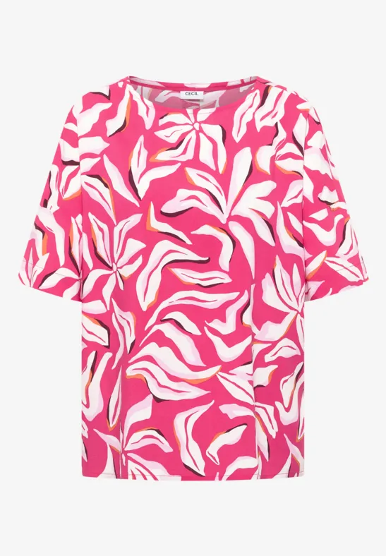Thumbnail - Cecil Damen Kurzarm Bluse mit Print und Knöpfen in Pink, Gr: M