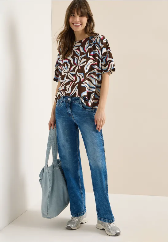 cecil Kurzarm Bluse Floral-Print Viskose Braun