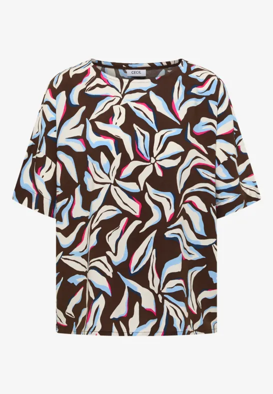 Thumbnail - Cecil Damen Kurzarm Bluse mit Print und Knöpfen in Braun, Gr: XL
