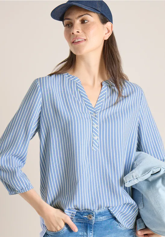 Thumbnail - Cecil Damen 3/4-Arm Bluse mit Streifenmuster in Blau, Gr: XL