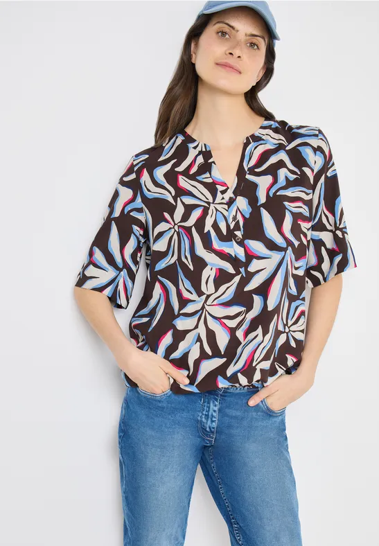 Thumbnail - Cecil Damen Kurzarm Bluse mit floralem Muster in Braun, Gr: S