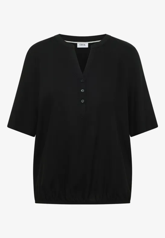Thumbnail - Cecil Damen Bluse mit Split Neck und Elastiksaum in Schwarz, Gr: XL