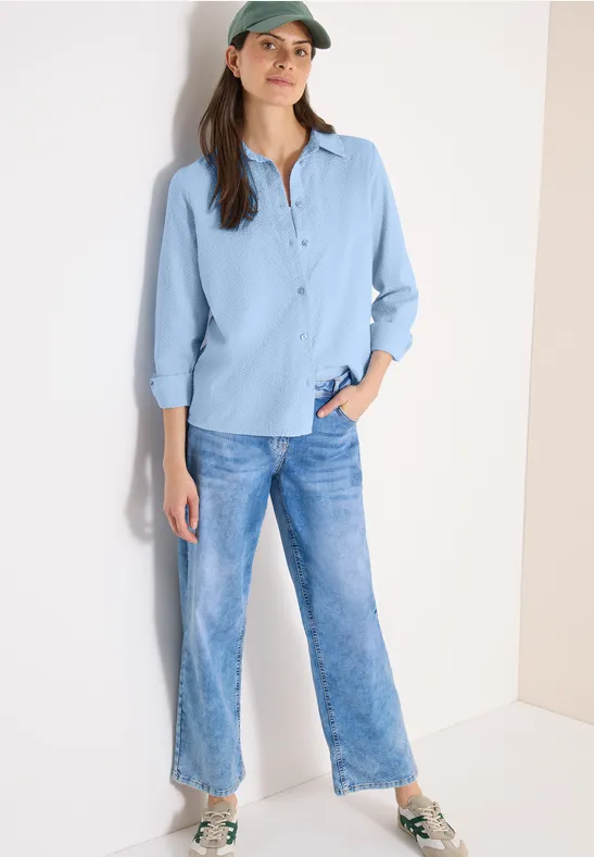 Thumbnail - Cecil Damen Langarm Bluse mit Struktur und Knöpfen in Blau, Gr: L