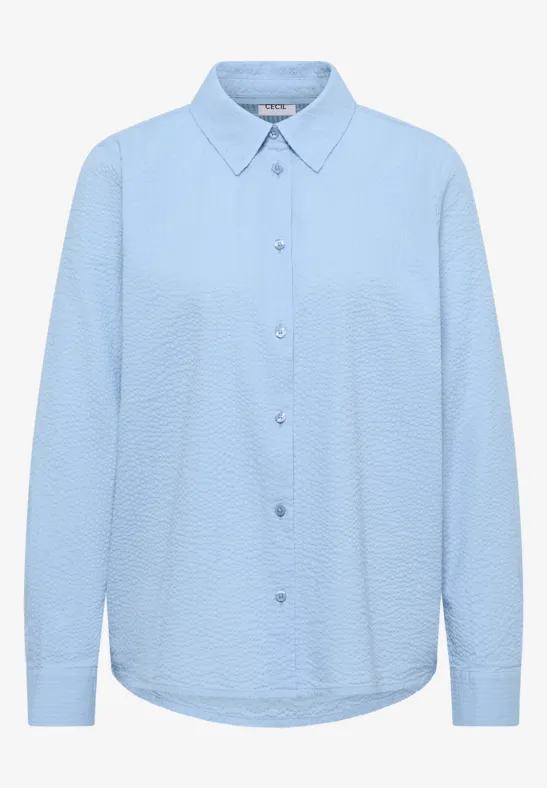 Thumbnail - Cecil Damen Langarm Bluse mit Struktur und Knöpfen in Blau, Gr: L