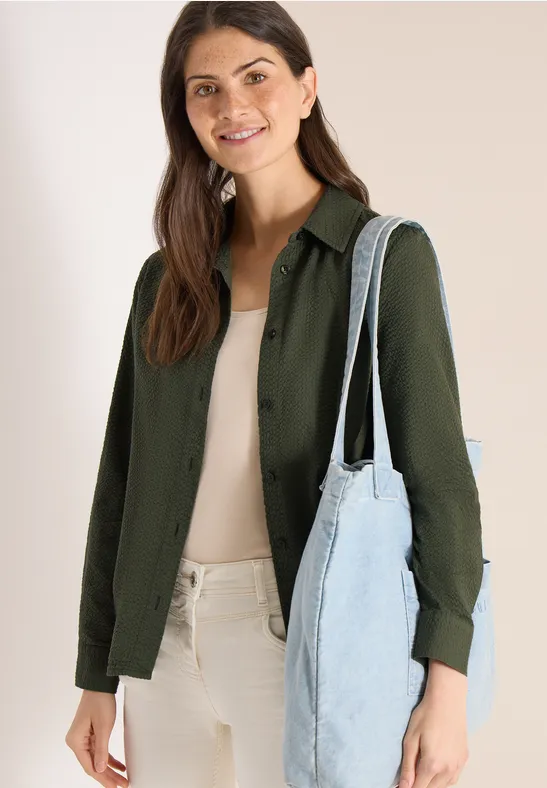 cecil Langarm Bluse Struktur Hemdkragen Grün