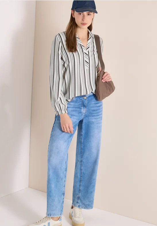 Thumbnail - Cecil Damen Langarm Bluse mit Multicolor Streifen in Weiß, Gr: M