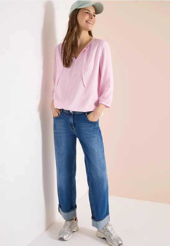 Thumbnail - Cecil Damen 3/4-Arm Bluse mit Streifenmuster in Rosa, Gr: XXL