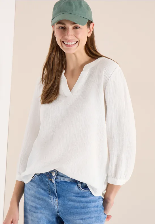 cecil Bluse Split Neck 3/4-Ärmel Baumwolle Weiß