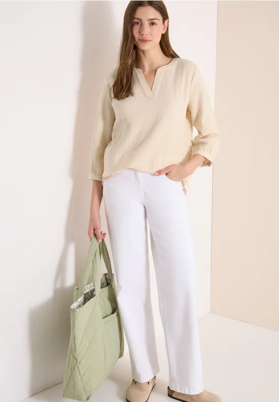 cecil Bluse Split Neck 3/4-Ärmel Baumwolle Beige