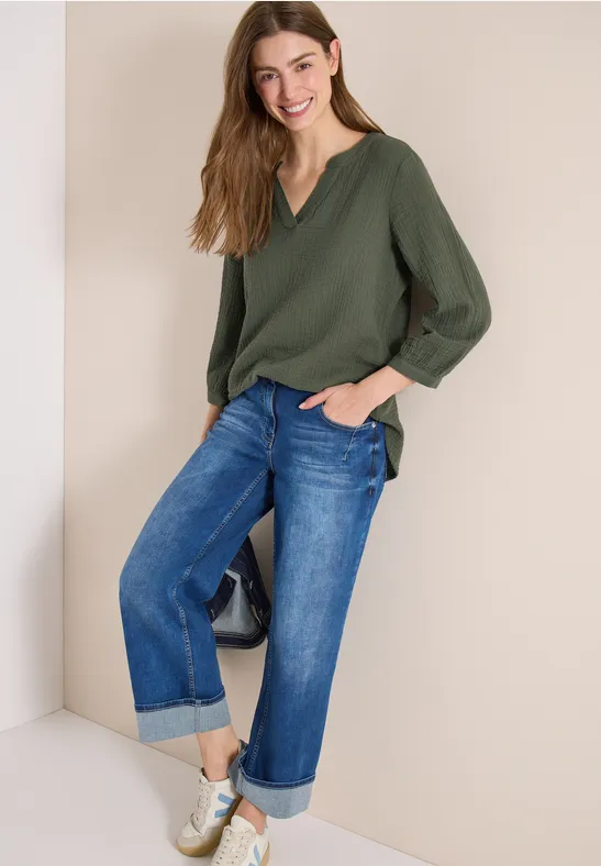 Thumbnail - Cecil Damen 3/4-Arm Bluse in Musselin-Qualität in Grün, Gr: XXL