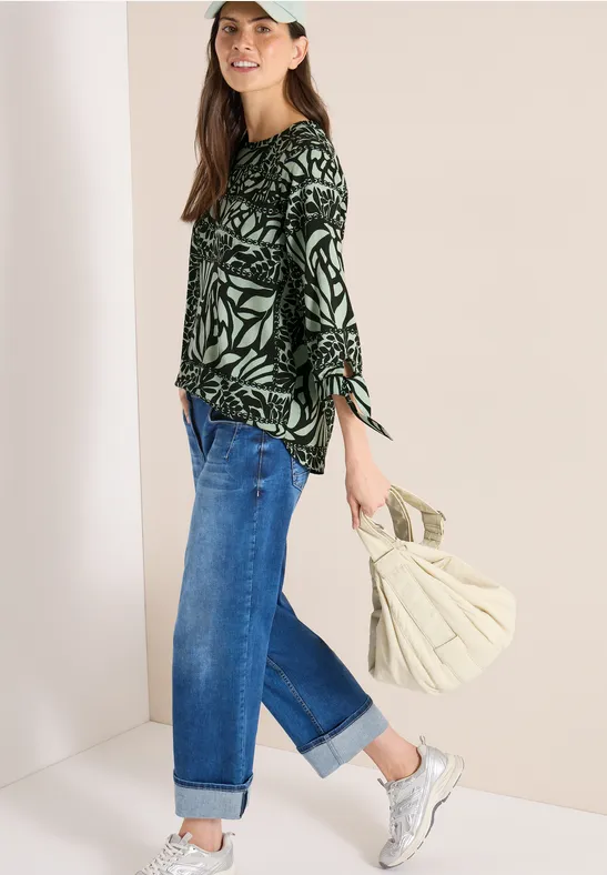 cecil 3/4-Arm Bluse Patchwork-Print Viskose Grün