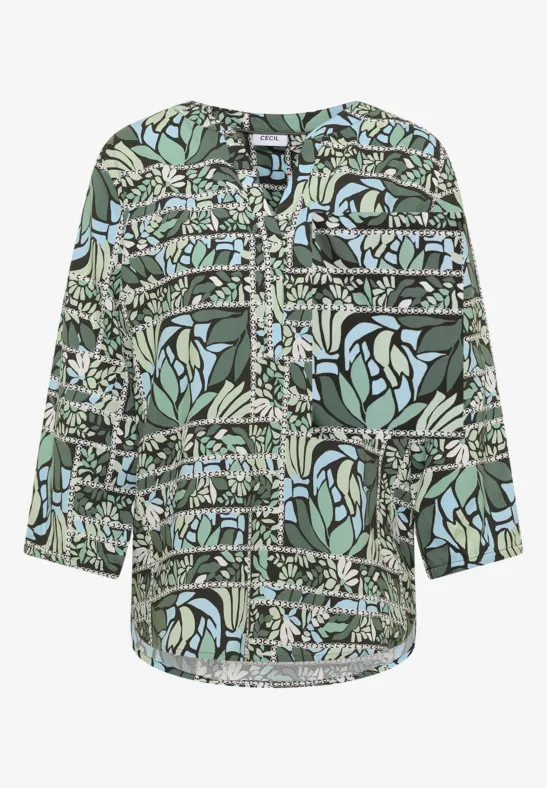 Thumbnail - Cecil Damen 3/4-Arm Bluse mit Patchwork-Print in Grün, Gr: 3XL