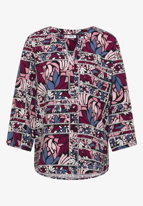 Thumbnail - Cecil Damen 3/4-Arm Bluse mit Patchwork-Print in Rot, Gr: XS