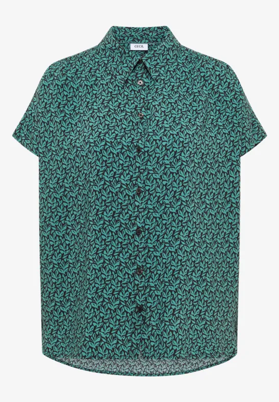 Thumbnail - Cecil Damen Kurzarm Bluse mit Knopfleiste in Grün|Multicolour, Gr: 3XL