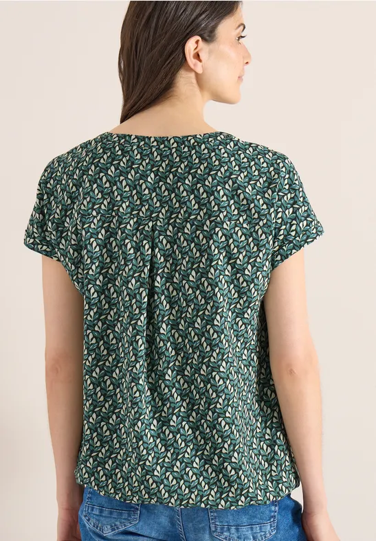 Bluse mit Split Neck und Minimal Print günstig online kaufen