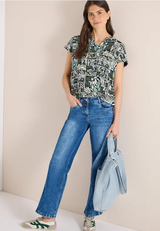 cecil Bluse Split Neck Strukturmix Viskose Grün