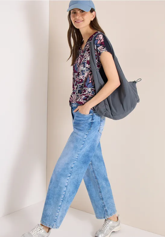 Thumbnail - Cecil Damen Bluse mit Split Neck und Strukturmix in Rot, Gr: M