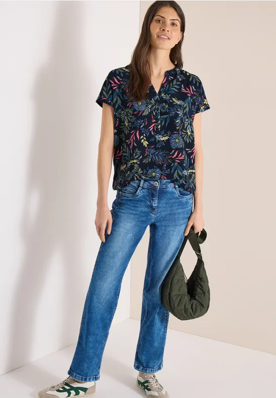 Thumbnail - Cecil Damen Bluse mit Split Neck und Print in Blau, Gr: 3XL