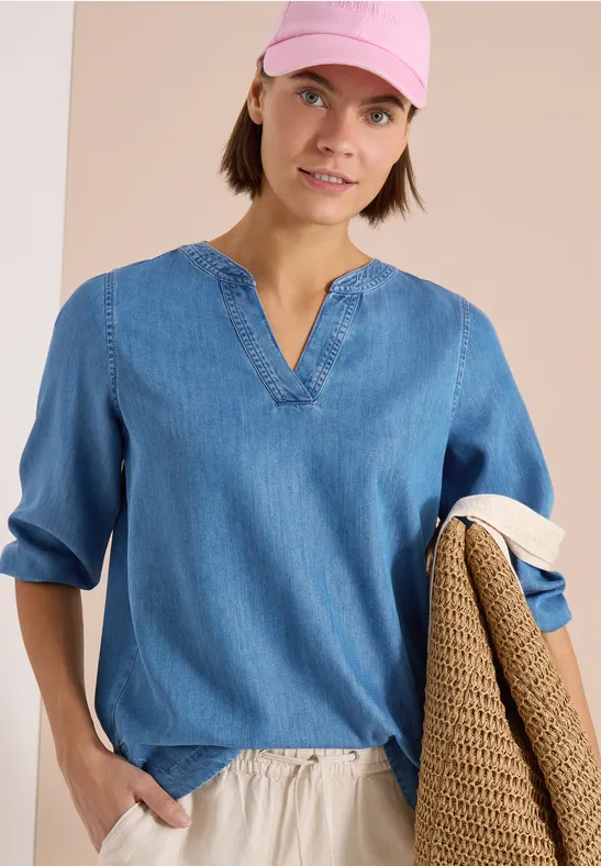 cecil Tunika 3/4-Arm Split Neck Lyocell Blau