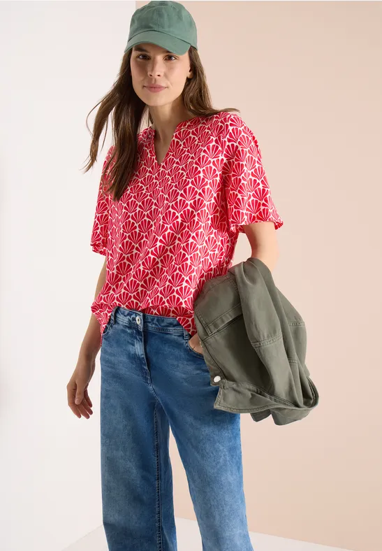 Thumbnail - Cecil Damen Kurzarm Bluse mit Muschelprint in Rot, Gr: S