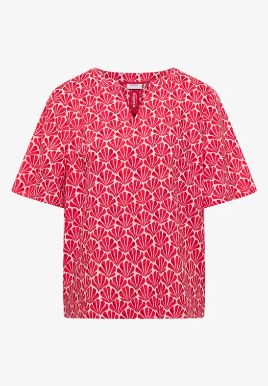 Thumbnail - Cecil Damen Kurzarm Bluse mit Muschelprint in Rot, Gr: S