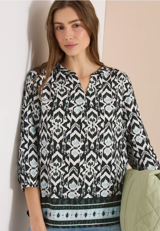 cecil Bluse 3/4-Arm Split Neck Viskose Gruen