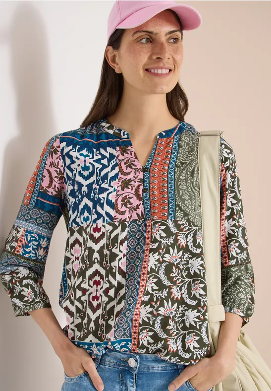 cecil Bluse Patchwork-Print Viskose Grün