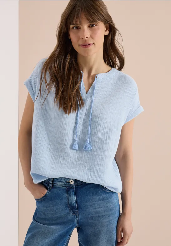 cecil Tunika Split Neck Musselin Baumwolle Blau