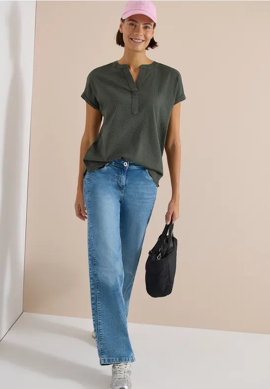 cecil Bluse Dropped Shoulder Seersucker Baumwolle-Modal Gruen
