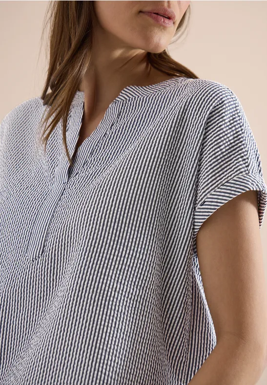 CECIL Bluse mit Split Neck in Seersuckerqualität günstig online kaufen