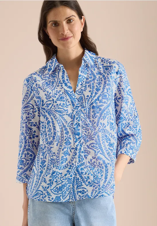 cecil Bluse 3/4-Arm Hemdkragen Saum Baumwolle Weiss