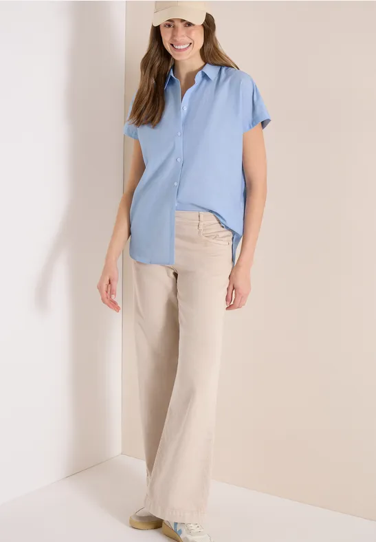 Thumbnail - Cecil Damen Kurzarm Bluse in Chambrayqualität in Blau, Gr: 3XL