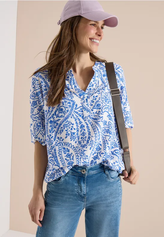 cecil Bluse 3/4-Arm Split Neck Glitzer Weiß