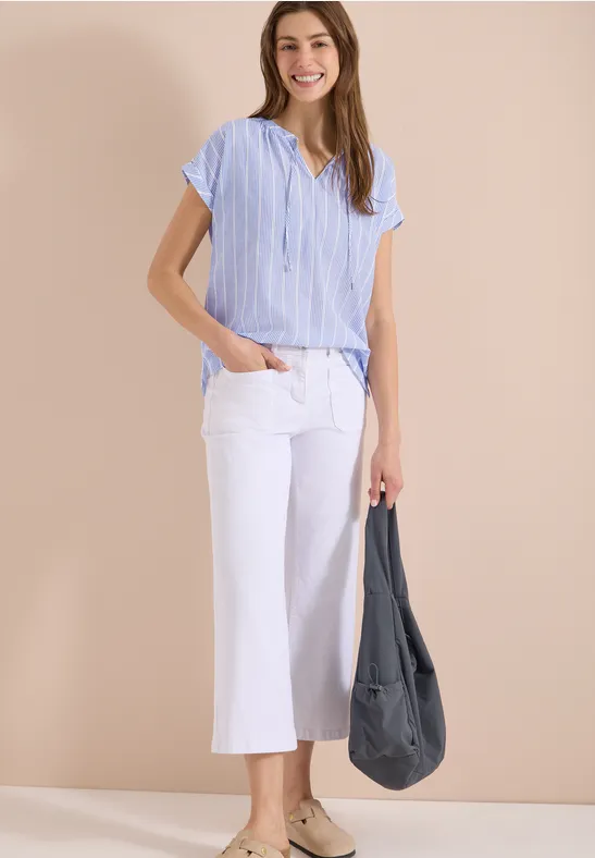 cecil Bluse Dropped Shoulder Struktur Baumwolle Blau