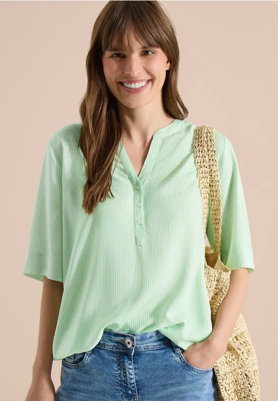 cecil Bluse Split Neck Streifen Viskose Grün