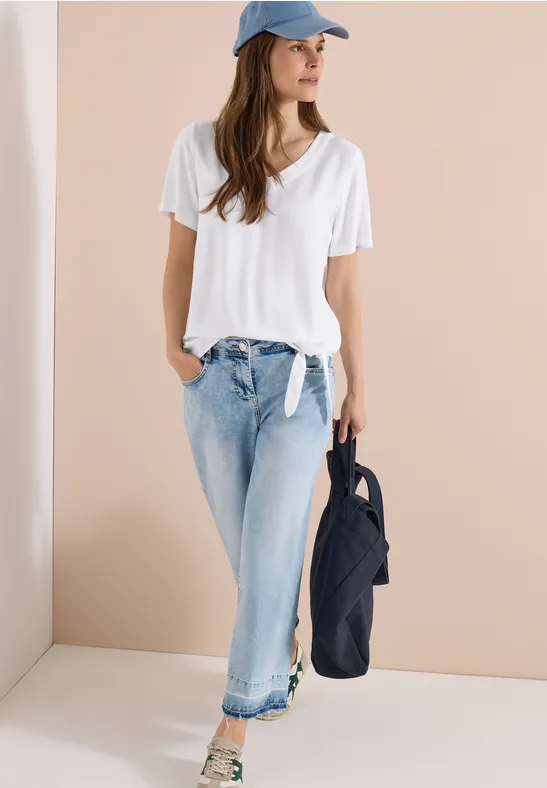 Blusenshirt mit V-Neck und Knoten