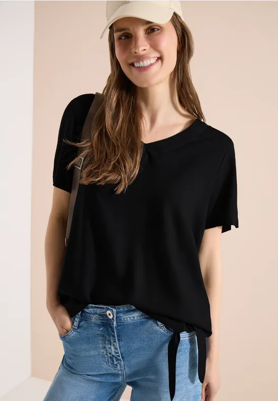 cecil Blusenshirt V-Neck Knoten Viskose Schwarz