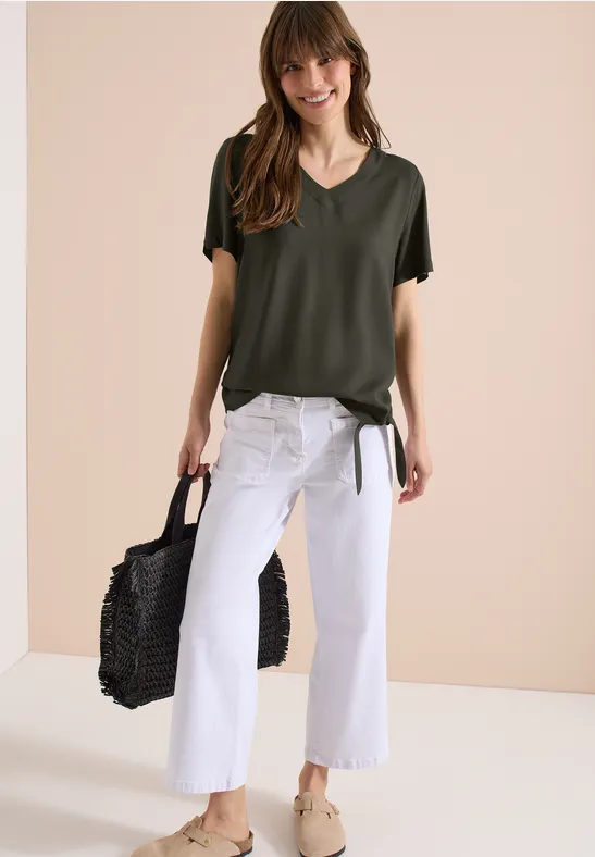 cecil Blusenshirt V-Neck Knoten Viskose Grün