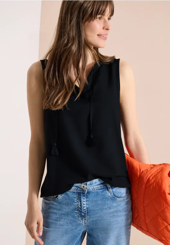 cecil Blusentop Split Neck Bänder Viskose Schwarz