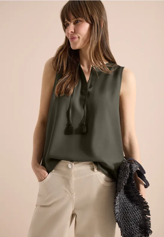 cecil Bluse Split Neck Bänder Viskose Grün