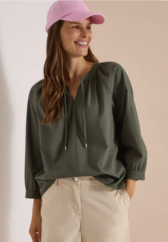 3/4-Arm Bluse mit Split Neck in Unifarbe