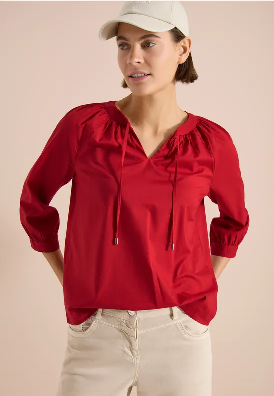 cecil Bluse 3/4-Arm Split Neck Baumwolle Rot