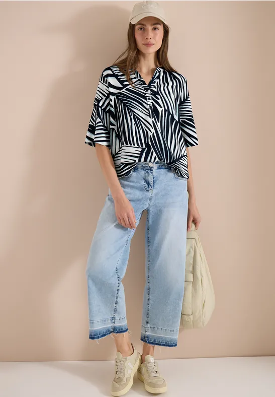 Cecil Blouse met korte mouwen, gespleten hals en print