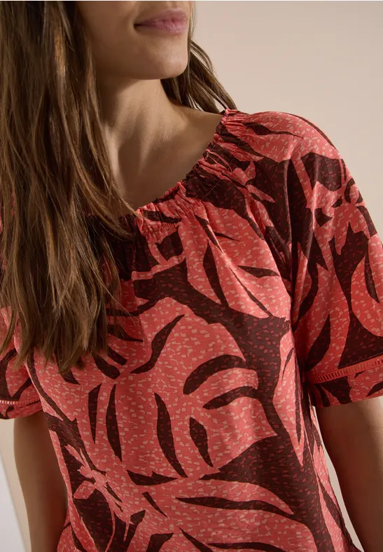 Cecil Carmen blouse met korte mouwen en bladprint